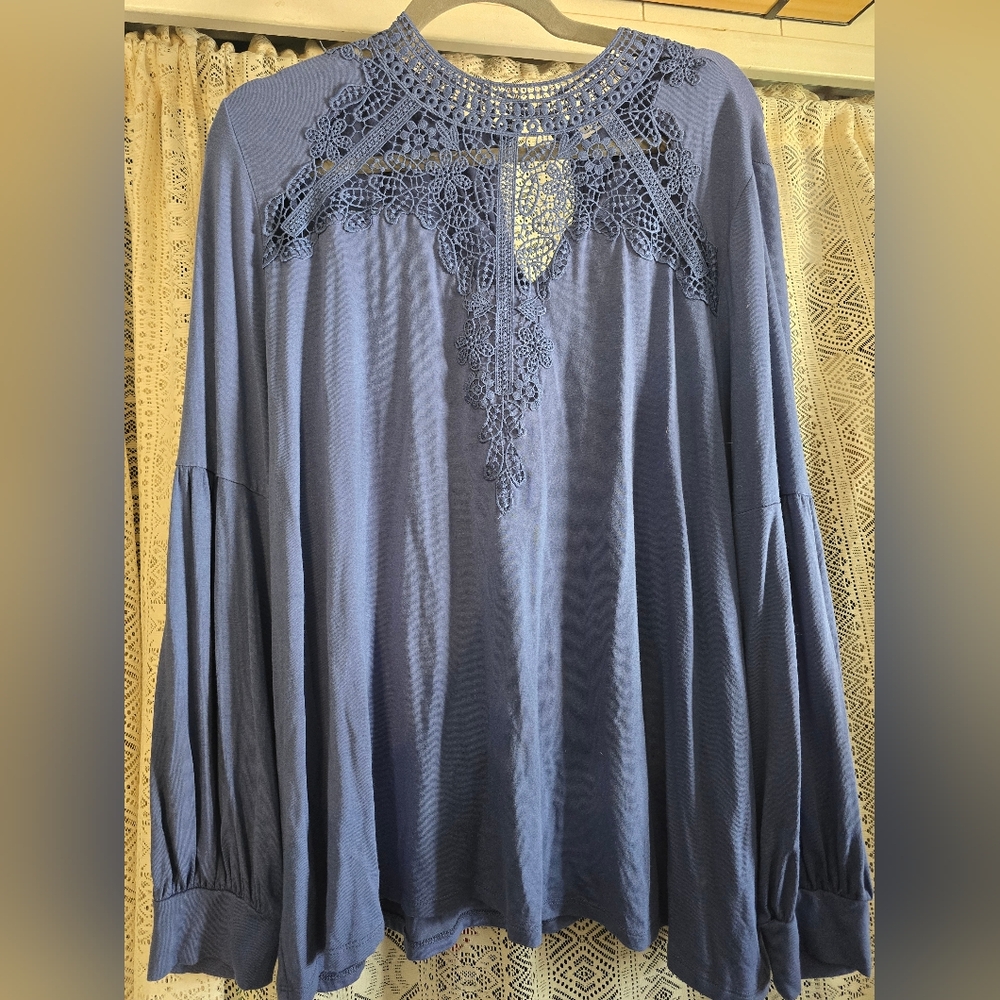 Elegant Blue Top with Lace Detail